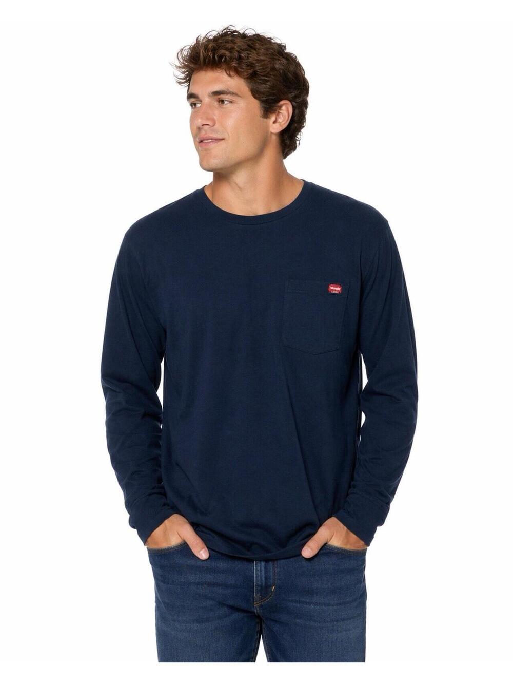 Wrangler Long Sleeve Pocket Tee Navy Blue Casual Shirt Mens 2X